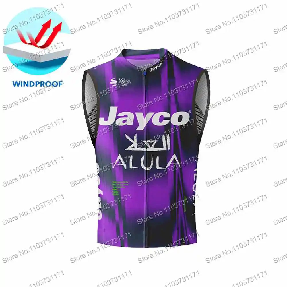 2025 Pro Team Jayco Alula Wind Vest Bicycle Clothing Sleeveless Multicolored Mens Cycling Vest Windproof MTB Windbreaker