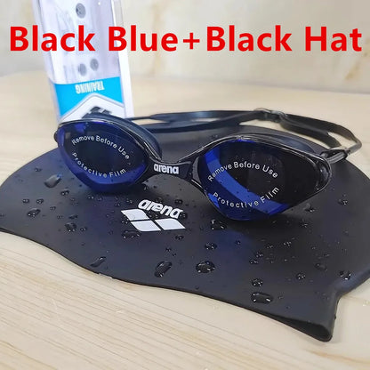 ARENA professional waterproof and anti fog high-definition adult swimming goggles silicone swim cap