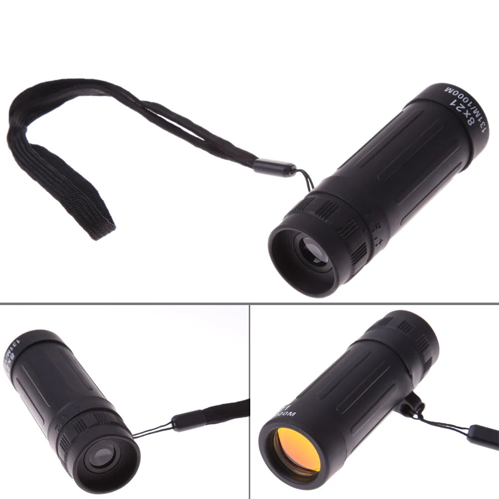 8x21 Outdoor Telescope Rubber Housing Mini HD Monocular Multicoat Eyepiece with Rope Cleaning Cloth for Bird Watching Tourism