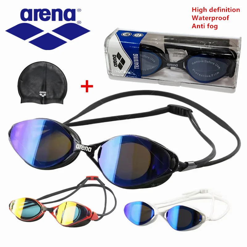 ARENA professional waterproof and anti fog high-definition adult swimming goggles silicone swim cap