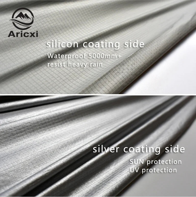 ARICXI Ultralight Hiking Cycling Raincoat Outdoor Awning Camping Mini Tarp Sun Shelter updated 15D Silicone & silver coating