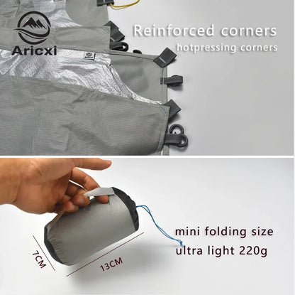 ARICXI Ultralight Hiking Cycling Raincoat Outdoor Awning Camping Mini Tarp Sun Shelter updated 15D Silicone & silver coating