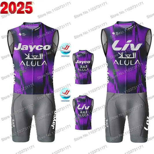 2025 Pro Team Jayco Alula Wind Vest Bicycle Clothing Sleeveless Multicolored Mens Cycling Vest Windproof MTB Windbreaker